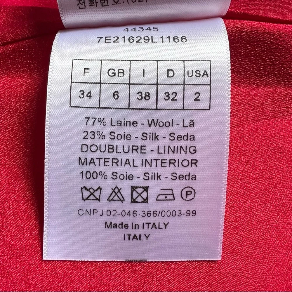 Red Mini Dress Sz 2 Wool Silk Made in Italy CD Embroidered Logo Black